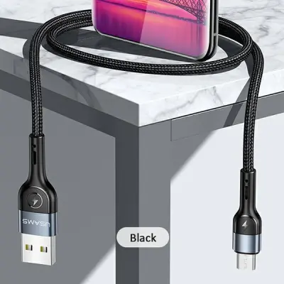 USAMS Kabel flätad U55 2A microUSB 1m svart SJ450USB01