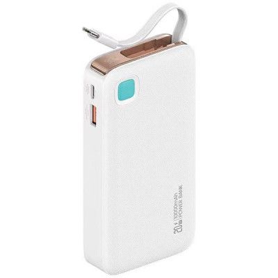 USAMS Powerbank 10000mAh 20W Med USB-C Kabel Retractable - Vit