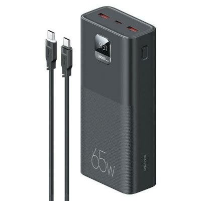 USAMS Powerbank 30000mAh 65W Med USB-C Kabel - Svart