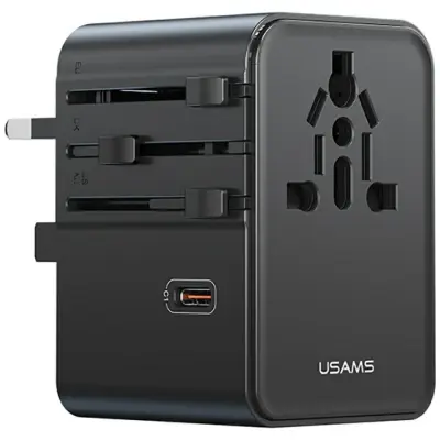USAMS Reseladdare Adapter CC310 3xUSB-C 70W 4-i-1 US/AU/EU/UK – Svart