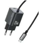 USAMS Snabbladdare 20W 2xUSB-C GaN Mini JC - Svart