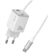 USAMS Snabbladdare 20W 2xUSB-C GaN Mini JC - Vit