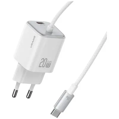 USAMS Snabbladdare 20W 2xUSB-C GaN Mini JC - Vit