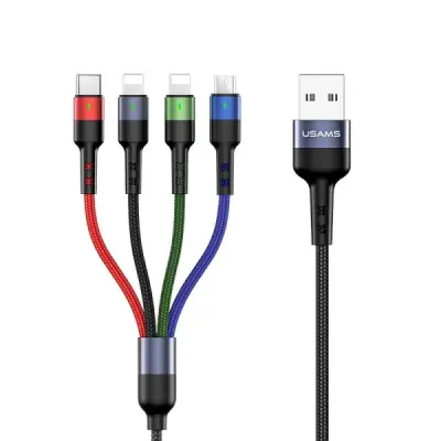 USAMS U26 Kabel flätad 4-i-1 0,35 m 2A SJ411USB01 (US-SJ411) – Svart