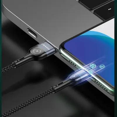 USAMS U48 Lightning Kabel flätad LED 1,2 m SJ423USB02 - Grön