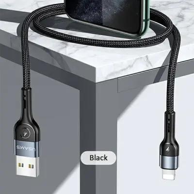 USAMS U55 Lightning Kabel flätad 2A 1 m SJ448USB01 - Svart