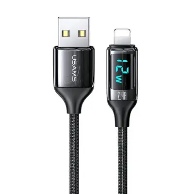 USAMS U78 Lightning Kabel flätad LED 1,2 m SJ543USB01 - Svart
