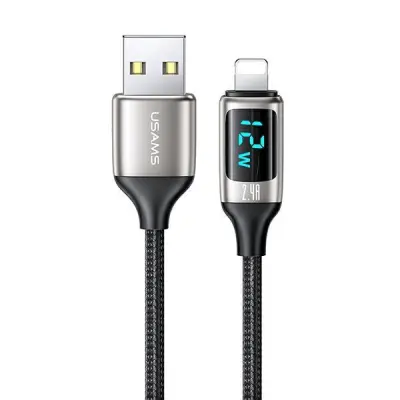 USAMS U78 Lightning Kabel flätad LED 1,2 m SJ543USB02 - Silver/Svart