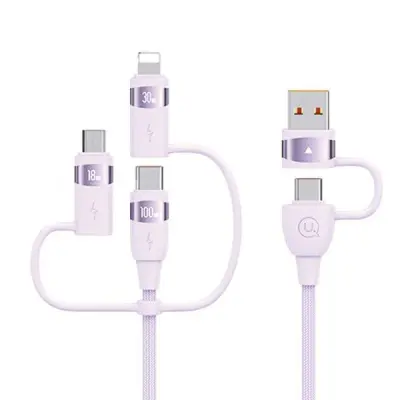 USAMS U85 Kabel 6-i-1 USB-C/USB/MicroUSB/Lightning 100W 1.2m - Lila