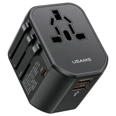 USAMS Universal Reseladdareadapter 20W 1x USB-C 2xUSB US/AU/EU/UK T59