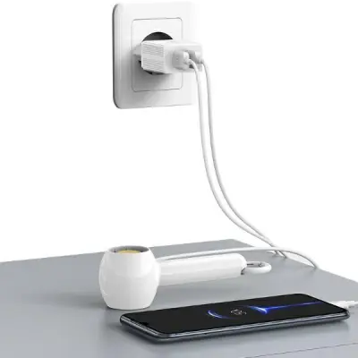 USAMS Väggladdare 2xUSB-A + USB-C/USB-A kabel HC-serien HCXLTZ03 – Vit