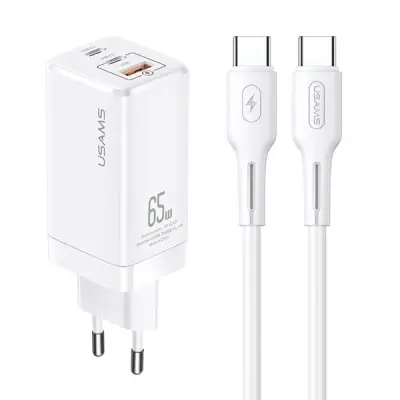 USAMS Väggladdare MT T33 GaN 65W USB-C/USB-C kabel MTXLOGTC02 - Vit