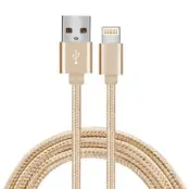 USB-A till Lightning kabel 2A. 2m. Braided - Guld
