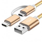 USB Kabel 2 i 1 för Micro USB och Type-C Nylon Flätad - Guld