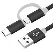 USB Kabel 2 i 1 för Micro USB och Type-C Nylon Flätad - Svart