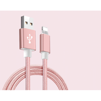 USB till Lightning Kabel i Nylon - 1m - Rosa