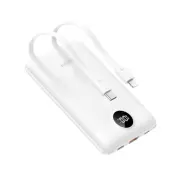 VEGER Powerbank 10000 mAh 22.5W med Lightning/Typ-C Kabel - Vit