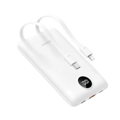 VEGER Powerbank 10000 mAh 22.5W med Lightning/Typ-C Kabel - Vit