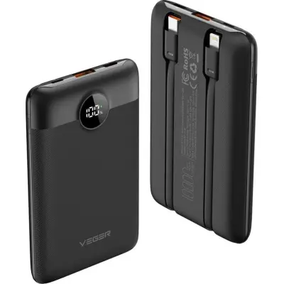 VEGER Powerbank 10000 mAh Type C / Lightning 22.5W C11 - Svart