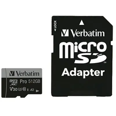 Verbatim Minneskort microSD 512GB Med Adapter Pro U3 - Svart