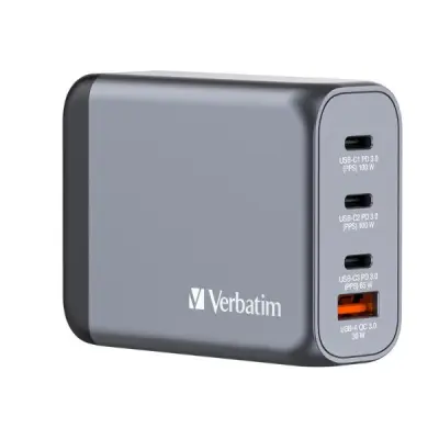 Verbatim Snabbladdare 100W GaN 3xUSB-C USB-A EU/UK/US - Svart