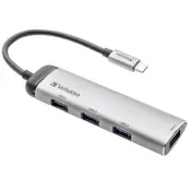 Verbatim USB-C till USB-A 4-Portar Hubb Adapter 49147 - Silver