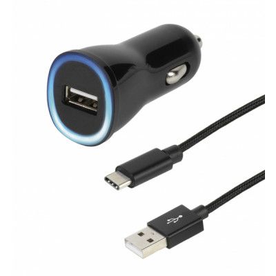 Vivanco USB Billaddare 2.1A Plus USB-C kabel - Svart