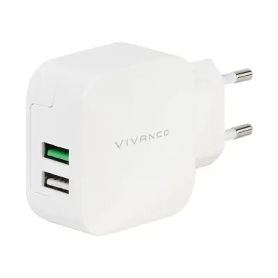 Vivanco USB hemladdare 3.4A (2.4 Plus 1A) 2xUSB - Vit