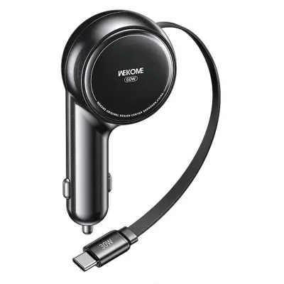 WEKOME WP-C50 Biladapter 60W Dubbel USB-C Snabbladdare med 0,8m Kabel - Svart