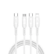 WIWU 3in1 USB-C Till USB-C Lightning Micro-USB Kabel 60W 1m Starlink - Vit