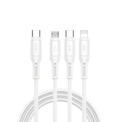 WIWU 3in1 USB-C Till USB-C Lightning Micro-USB Kabel 60W 1m Starlink - Vit