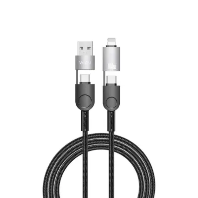 WIWU 4in1 USB-C/USB-A Till USB-C/Lightning Kabel 100W 1.2m Raptor - Svart