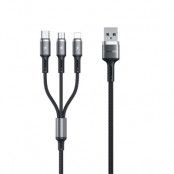WK Design 3in1 Micro USB-C Lightning Kabel 1.2m - Svart