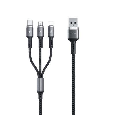 WK Design 3in1 Micro USB-C Lightning Kabel 1.2m - Svart