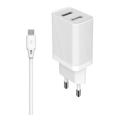 WK Design EU Väggladdare 2x USB Till Micro USB Kabel 1m  - Vit