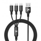 Wozinsky 3in1 USB-C , Micro USB , Lightning Kabel 1.25m - Svart