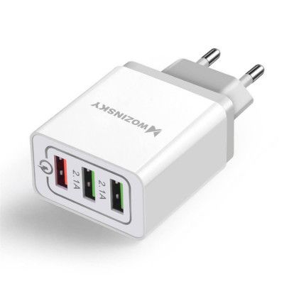 Wozinsky snabb Väggladdare adapter QC 3.0 3x USB 30W Vit
