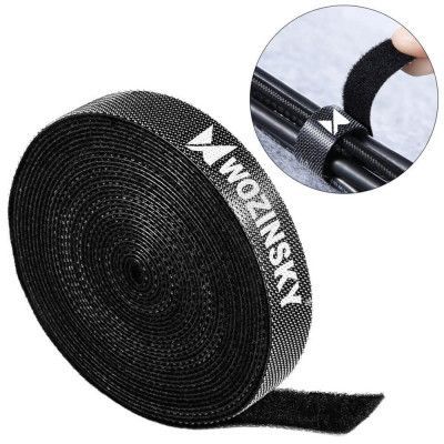 Wozinsky straps Kabel organiserare 5 m Hook Loop Svart