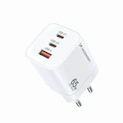 Wozinsky Väggladdare CGWCW 65W USB-A/2 x USB-C GaN - Vit