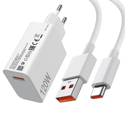 Xiaomi Snabbladdare 120W 6A USB-A med USB-A/USB-C Kabel 1m Vit