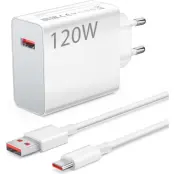 Xiaomi Snabbladdare 120W USB-A 6A med USB-A/USB-C Kabel 1m Vit