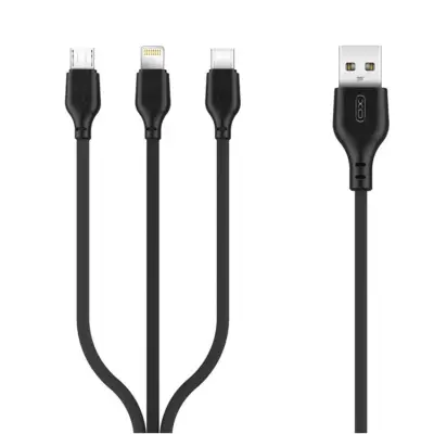 XO 3in1 USB - Lightning/USB-C/MicroUSB 1m Kabl 2.1A- Svart