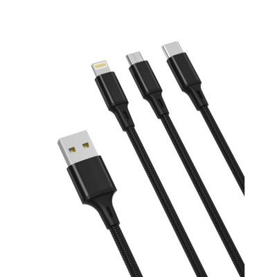 XO 3in1 USB/MicroUSB/Lightning/Typ-C 1.2m 2.4A NB173 - Svart
