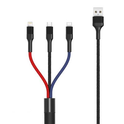 XO 3in1 USB/MicroUSB/Lightning/Typ-C 1.2m 3A NB54 Flerfärgad