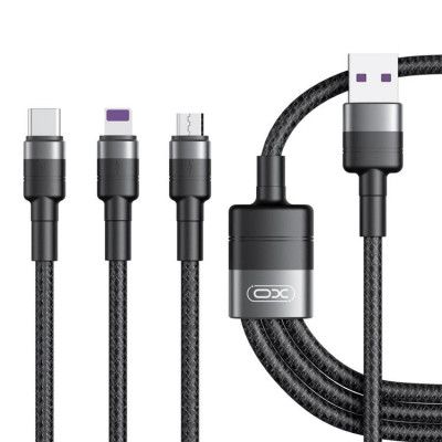 XO 3in1 USB/MicroUSB/Lightning/Typ-C 40W 1.2m NB-Q191 - Svart