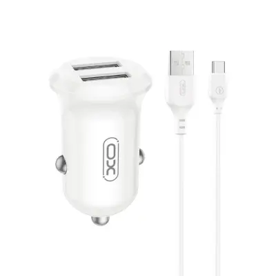 XO Billaddare 12W 2x USB med USB/USB-C Kabel CC67 - Svart