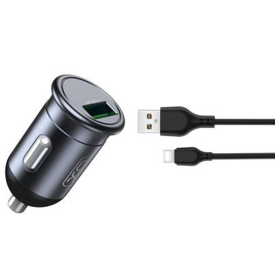XO Billaddare 1x USB 18W + USB-C Kabel CC46 - Grå