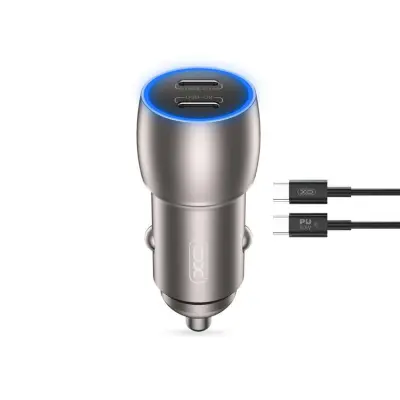 XO Billaddare 2x USB-C 40W + USB-C Kabel CC51 - Grå