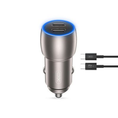 XO Billaddare 2x USB-C 40W + Lightning Kabel CC51 - Grå