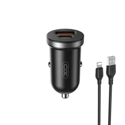 XO Billaddare 30W 1x USB 1x USB-C + Lightning Kabel CC56 - Svart